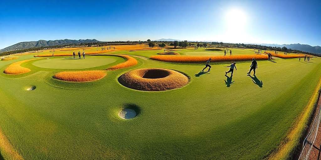 Campo de footgolf con jugadores practicando en una jornada soleada